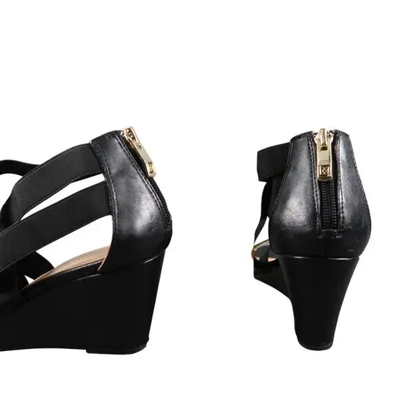 Liz Claiborne Shoes Womens 7 Wedge Sandal Fashion Heel Zip Strappy Black Classic - Picture 6 of 13